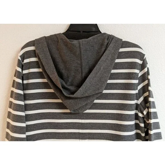 Cabi Women's Windward Striped Hooded Sweatshirt Top Gray/White # 5324 Size Small - Picture 7 of 9